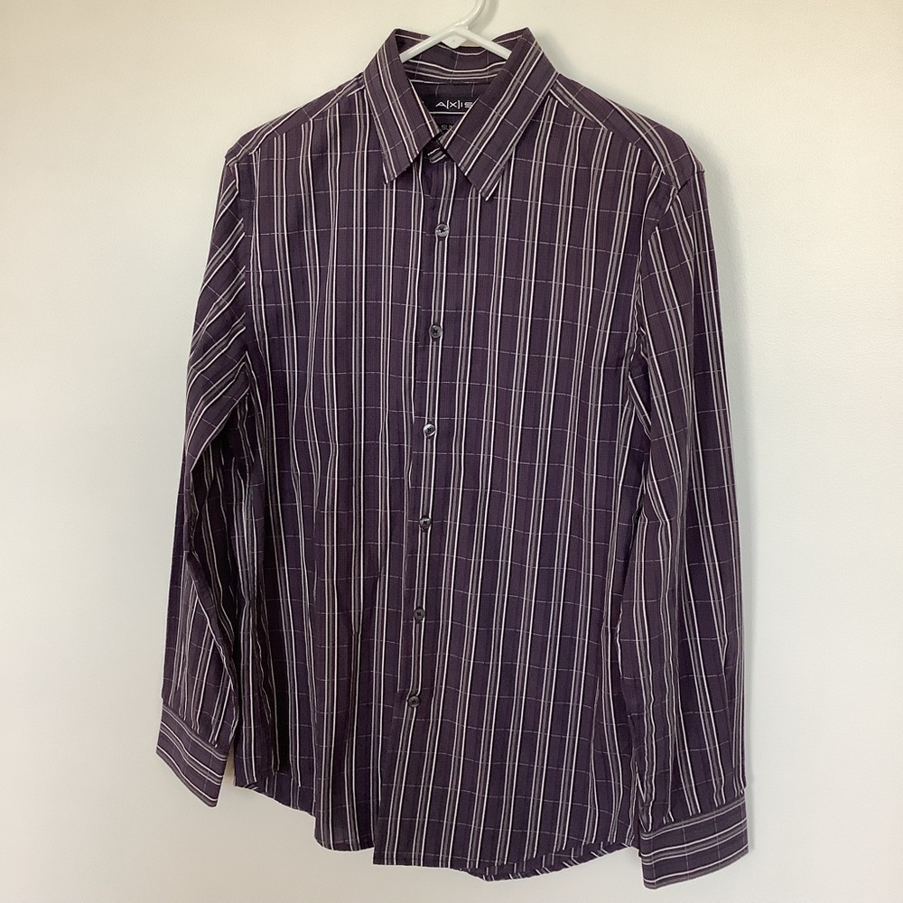 BOGO 🥳 Axist slim fit purple checkered long sleeve button dress shirt men’s M